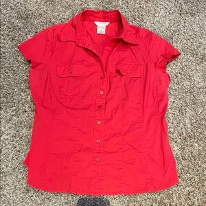 Stylish Red Women's Button-Down Shirt